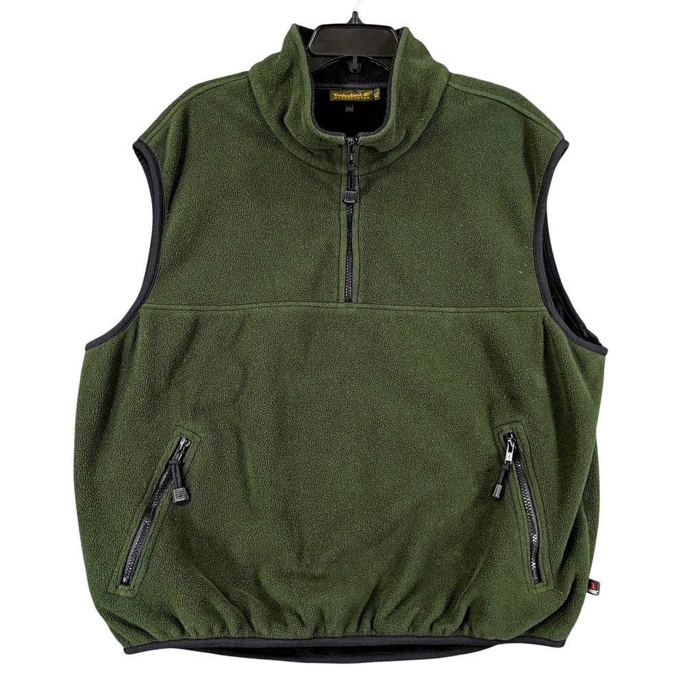Timberland Weathergear Fleece Vest Men XL Green Polartec Quarter Zip Outdoor